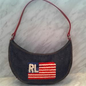 Polo by Ralph Lauren Denim Mini Bag with Red Strap and Flag Patch